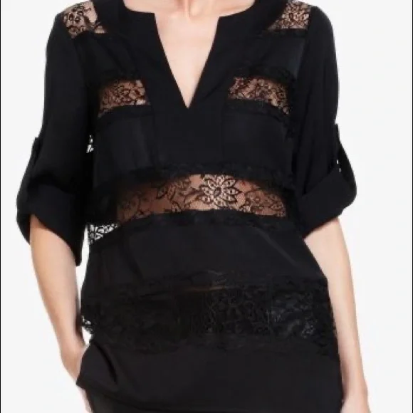 NWT BCBGMaxAzria Erid Lace Striped Black Tunic*